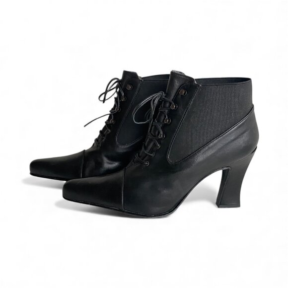 Sacha London Leather Lace Detail Heeled Boots Sz 8 M - Picture 1 of 13